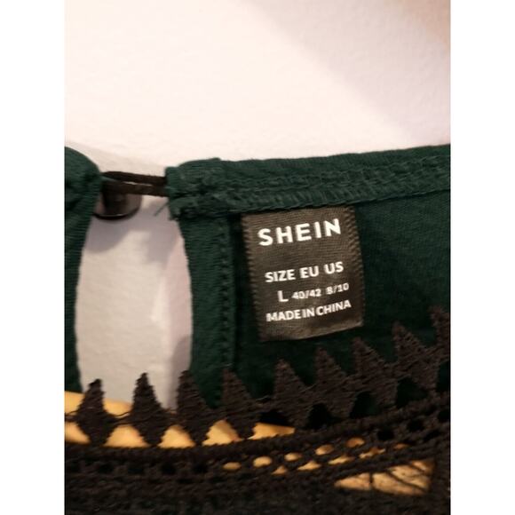 Shein Women's Waffle Knit Top Hunter Green Large Front Lace Keyhole back - Picture 2 of 10